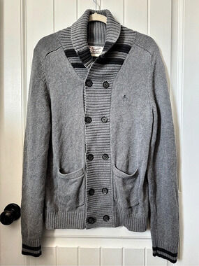Penguin By Munsing Wear Men's Gray Knit Cardigan Medium